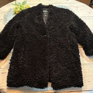 Zara Black Teddy Coat sz XS
